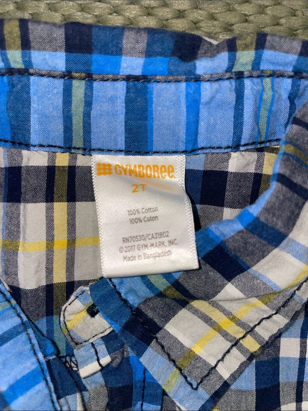 Gymboree Blue, Navy & Yellow Plaid Short-Sleeve Button-Down Shirt